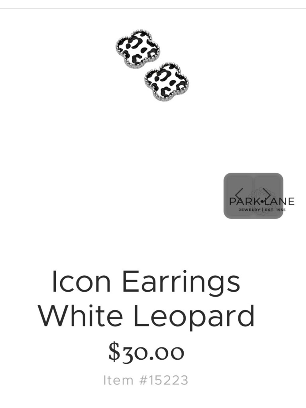 Park Lane Black and White Leopard Print Stud Earrings